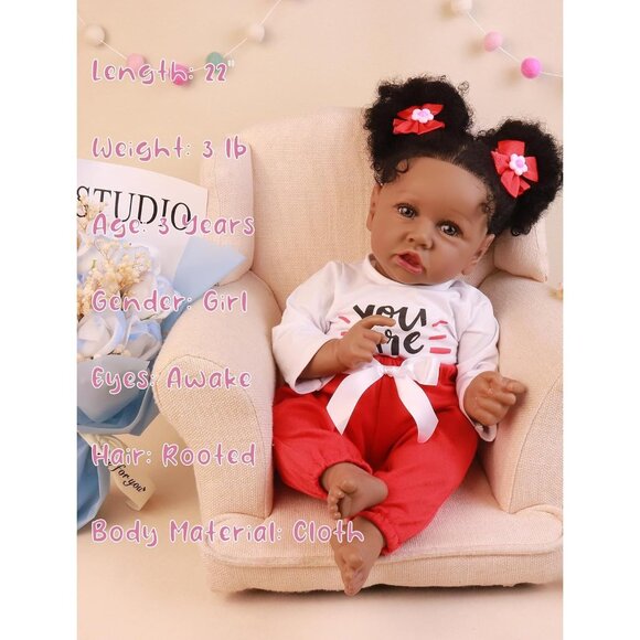 🆕22.8 Inch Reborn Doll with Soft Cloth Body African American Emma Girl Doll - Picture 8 of 11
